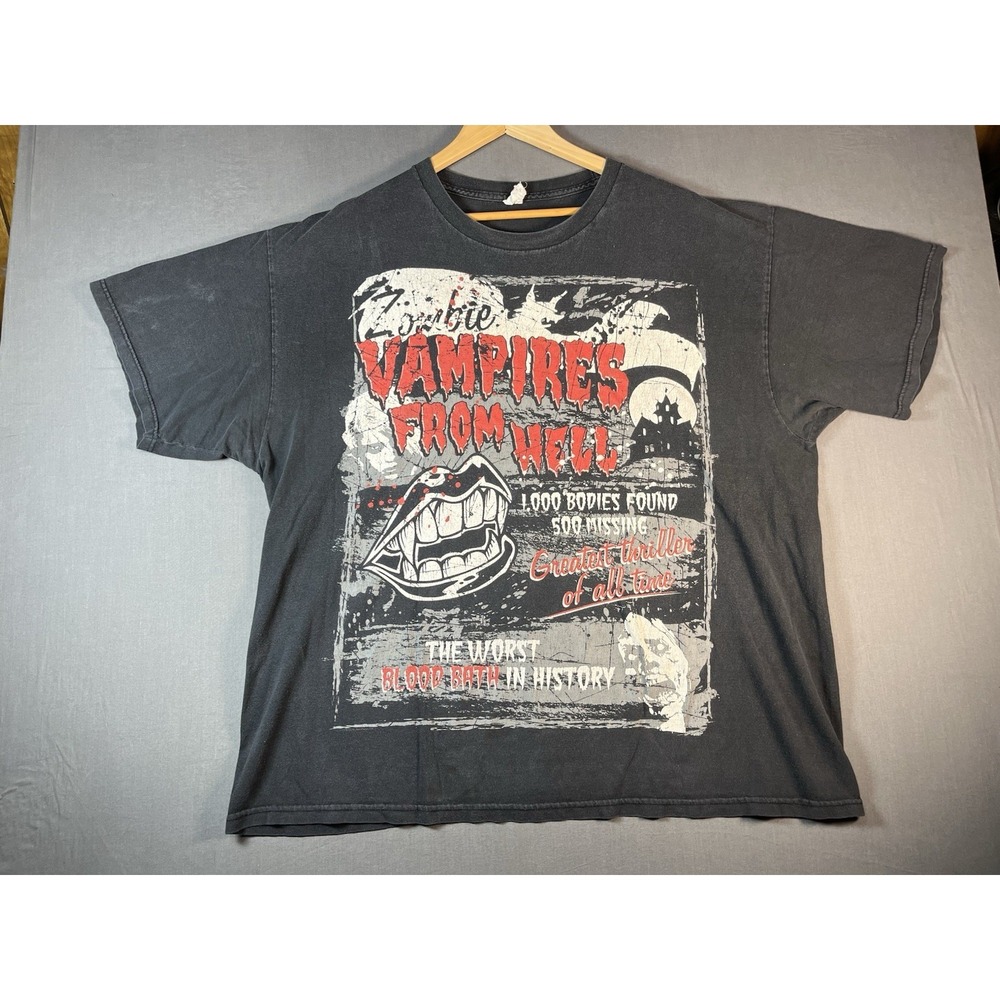 VTG "Zombie Vampires From Hell" T Shirt Movie Promo Tee Black Horror Goth -XXL